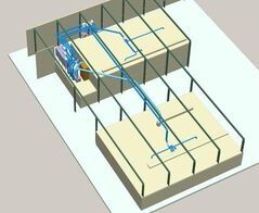 Absauganlage für Endscheiben an 11 Slicern mit Wiege und Fördereinrichtung / Extraction system for end plates at 11 slicers with cradle and conveyor