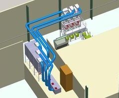 Absauganlage für Endscheiben an 11 Slicern mit Wiege und Fördereinrichtung / Extraction system for end plates at 11 slicers with cradle and conveyor