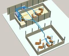 Absauganlage für Endscheiben an 11 Slicern mit Wiege und Fördereinrichtung / Extraction system for end plates at 11 slicers with cradle and conveyor