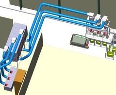 Absauganlage für Endscheiben an 11 Slicern mit Wiege und Fördereinrichtung / Extraction system for end plates at 11 slicers with cradle and conveyor