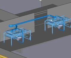 Absauganlage für 2 Längsschneideanlagen für Brötchen und Brote / Extraction for 2 longitudinal section lines for rolls and bread