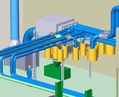 Extraction system for continuous edge strip with separator and exhaust fan