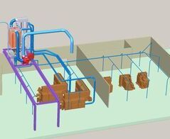 Extraction system for end plates on slicer and bread rolls with separate vacuum system