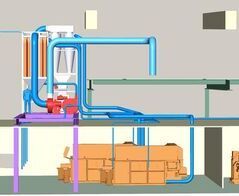 Extraction system for end plates on slicer and bread rolls with separate vacuum system